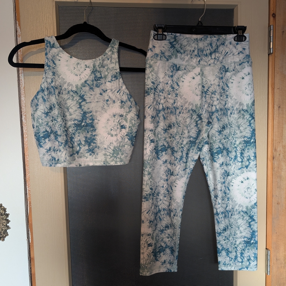 Blue and White Tie-Dye Activewear Set